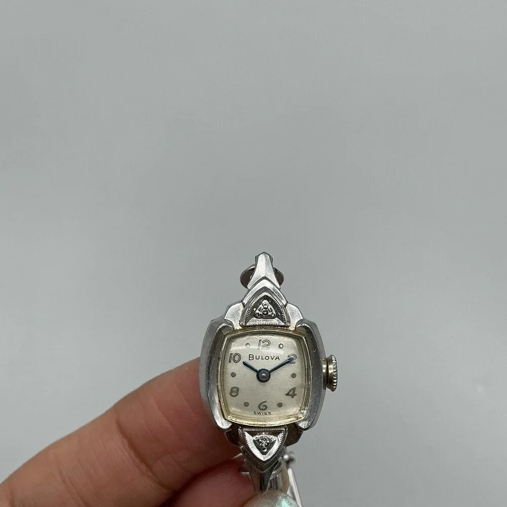 Vintage Bulova Womens Watch 17mm Cocktaill 10K RGP Diamond Swiss Manual 5.75
